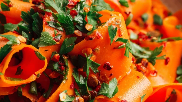 Moroccan Carrot Ribbon Salad with Harissa & Golden Raisins