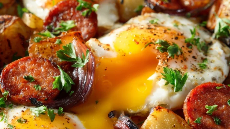 Kielbasa & Potato Hash with Runny Eggs