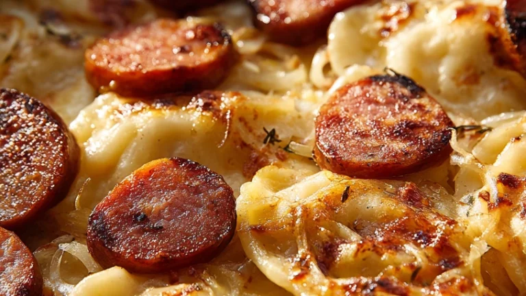 Easy Kielbasa Sausage & Sauerkraut Pierogi Bake Dinner