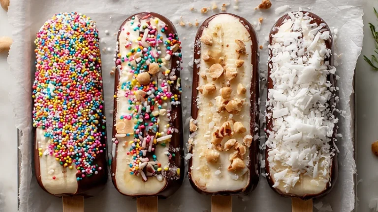 Frozen Banana Pops with Chocolate and Sprinkles