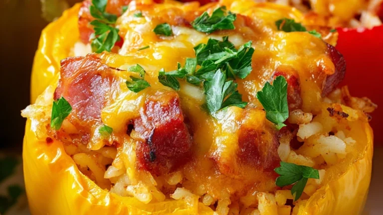 Easy Kielbasa-Stuffed Bell Peppers with Rice & Cheese
