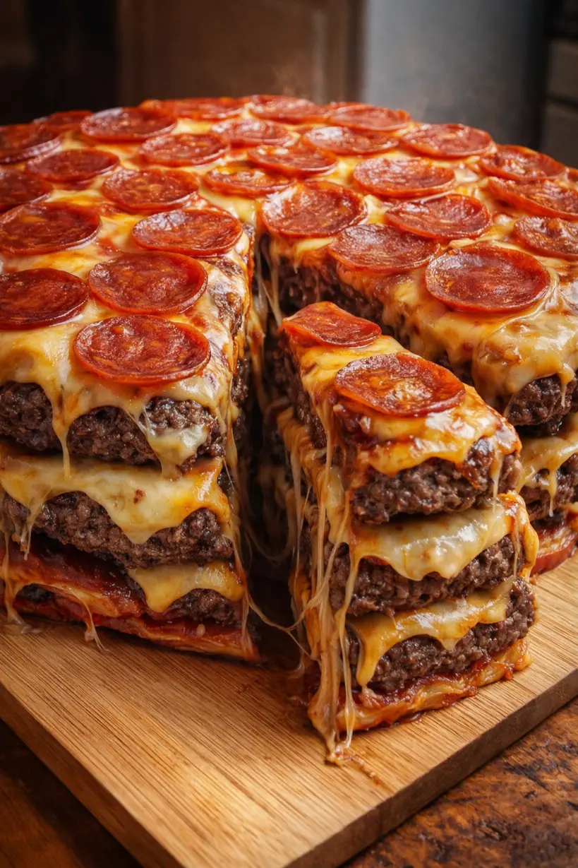 Ultimate Triple Cheeseburger Pizza Stack