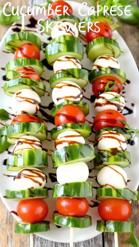 Cucumber Caprese Skewers with Balsamic Glaze Cucumber Caprese Skewers with Balsamic Glaze