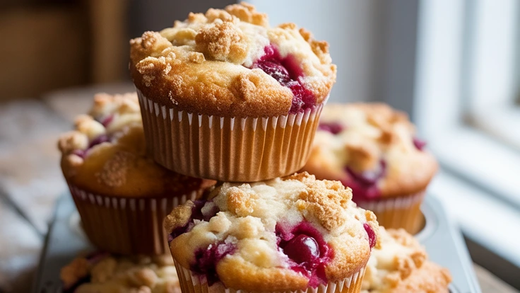 Fresh Cherry Muffins with Crumb Topping – A Bakery Favorite
