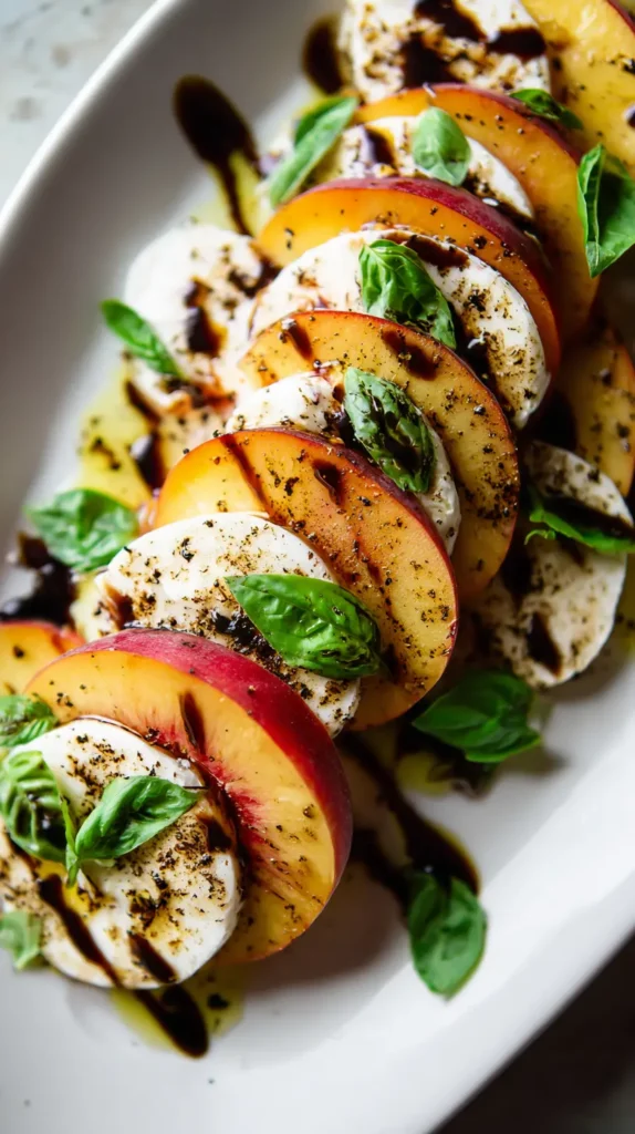 Peach Caprese Salad with Basil & Mozzarella