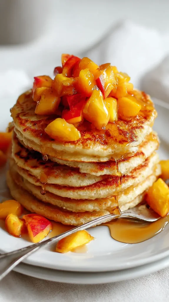 Peach Pancakes with Maple Syrup  