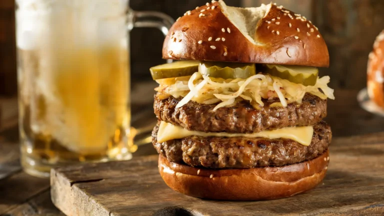 Ultimate Oktoberfest Beer Cheese Pretzel Burger