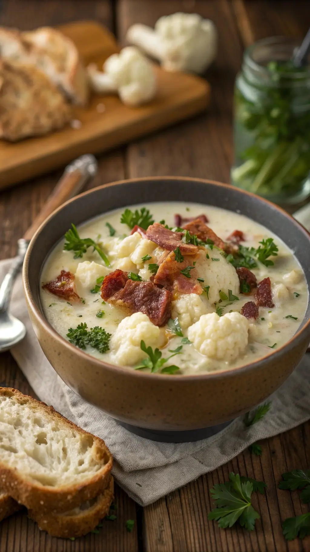Creamy Cauliflower & Bacon Chowder (Low-Carb Comfort in a Bowl)