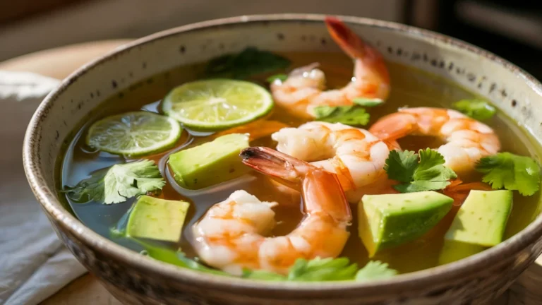 Shrimp & Avocado Soup with Lime – Light and Refreshing