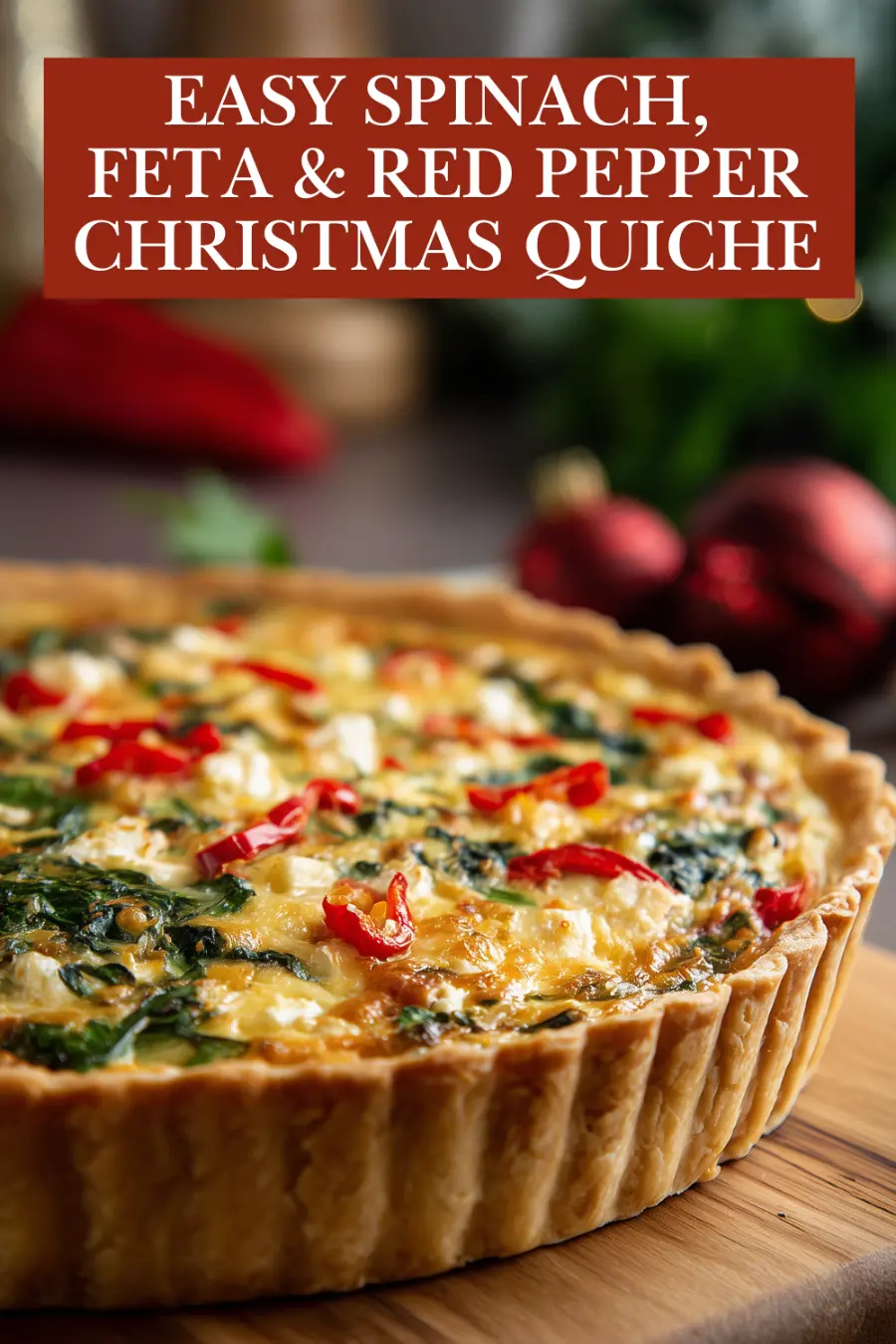 Spinach, Feta & Red Pepper Christmas Quiche