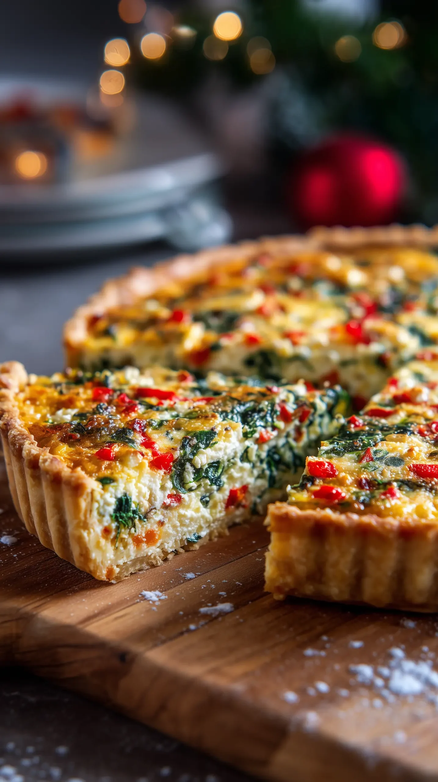 Spinach, Feta & Red Pepper Christmas Quiche