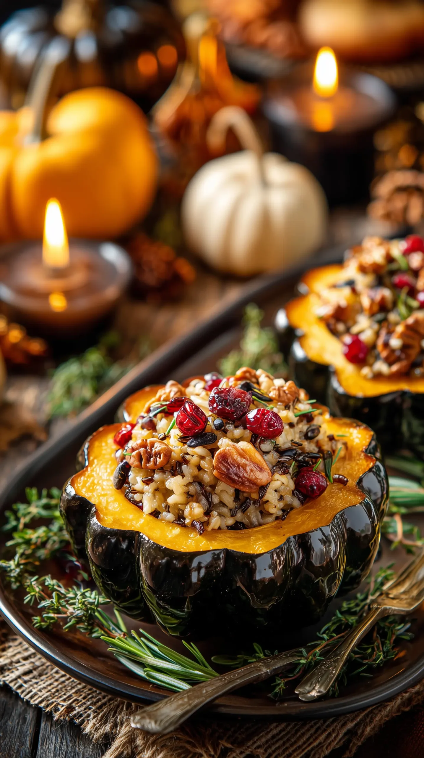 Stuffed Acorn Squash with Wild Rice & Cranberries