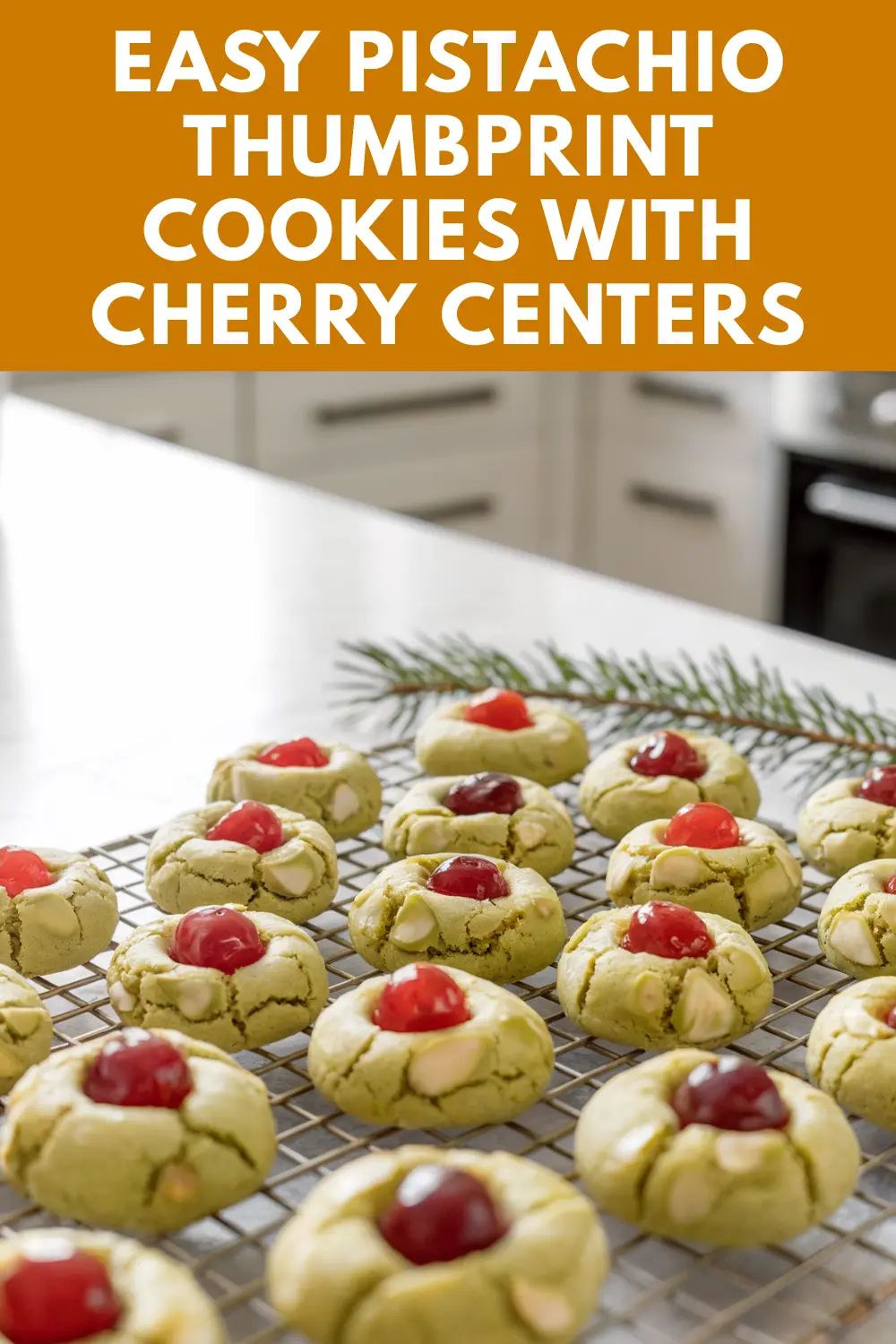 Pistachio Thumbprint Cookies with Cherry Centers