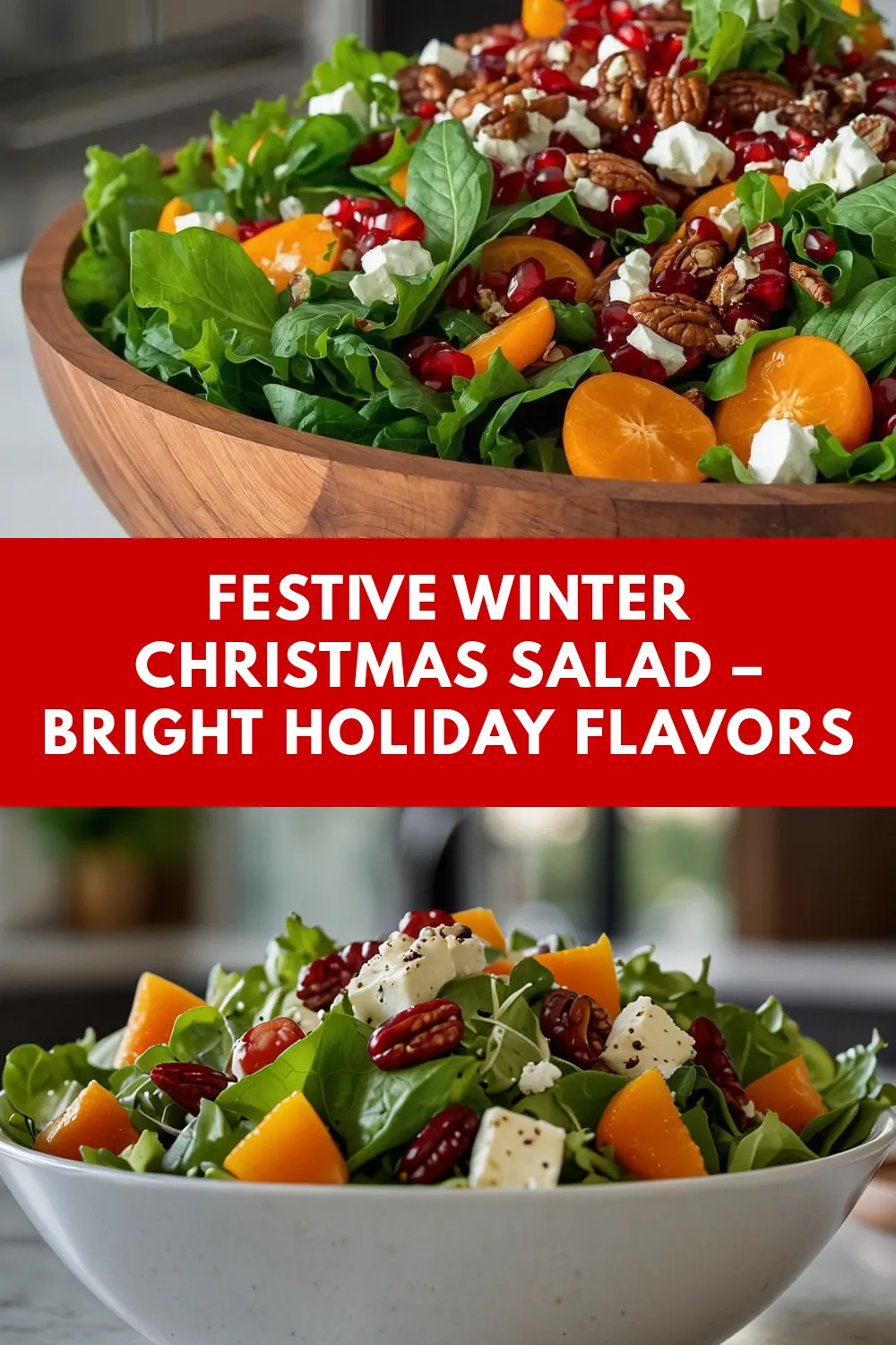 Festive Winter Christmas Salad with Pomegranate & Pecans