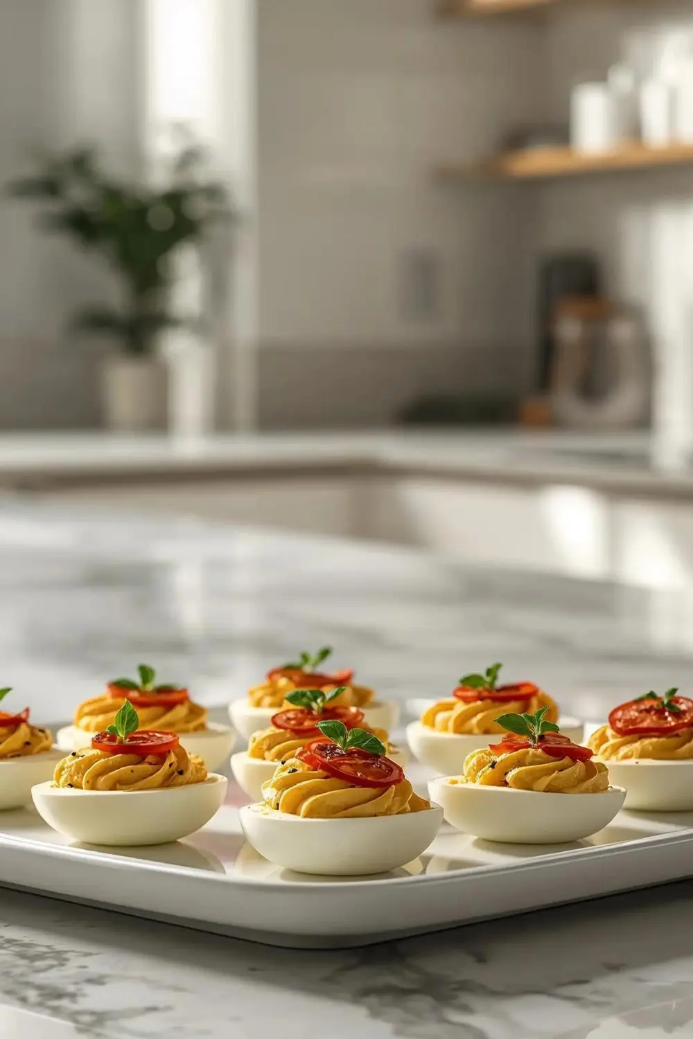 Pizza-Inspired Deviled Eggs with Pepperoni & Cheese
