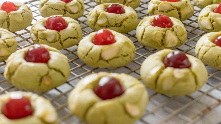 Pistachio Thumbprint Cookies with Cherry Centers