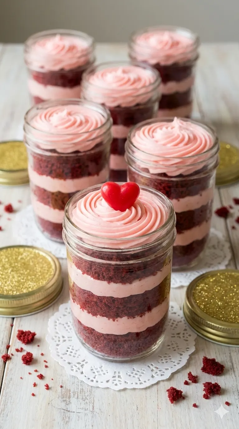 Red Velvet Cake In A Jar – Valentine Dessert