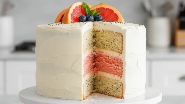 Moist Grapefruit Poppy Seed Cake with Creamy Frosting
