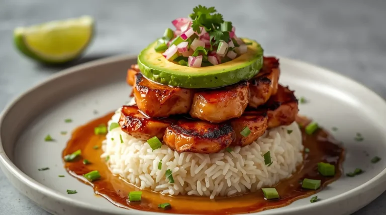 Tangy Honey Lime Chicken & Avocado Rice Stack