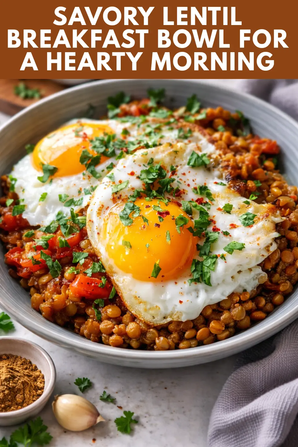 Savory Lentil Breakfast Bowl with Eggs