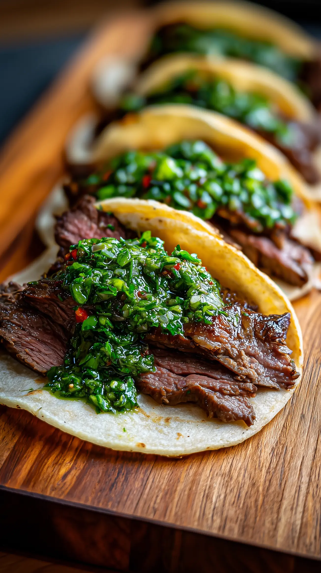 Flank Steak Tacos with Fresh Herb Garlic Chimichurri