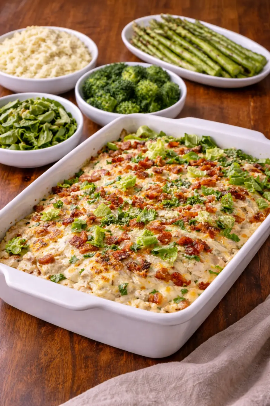 Keto-Friendly Chicken Bacon Caesar Casserole