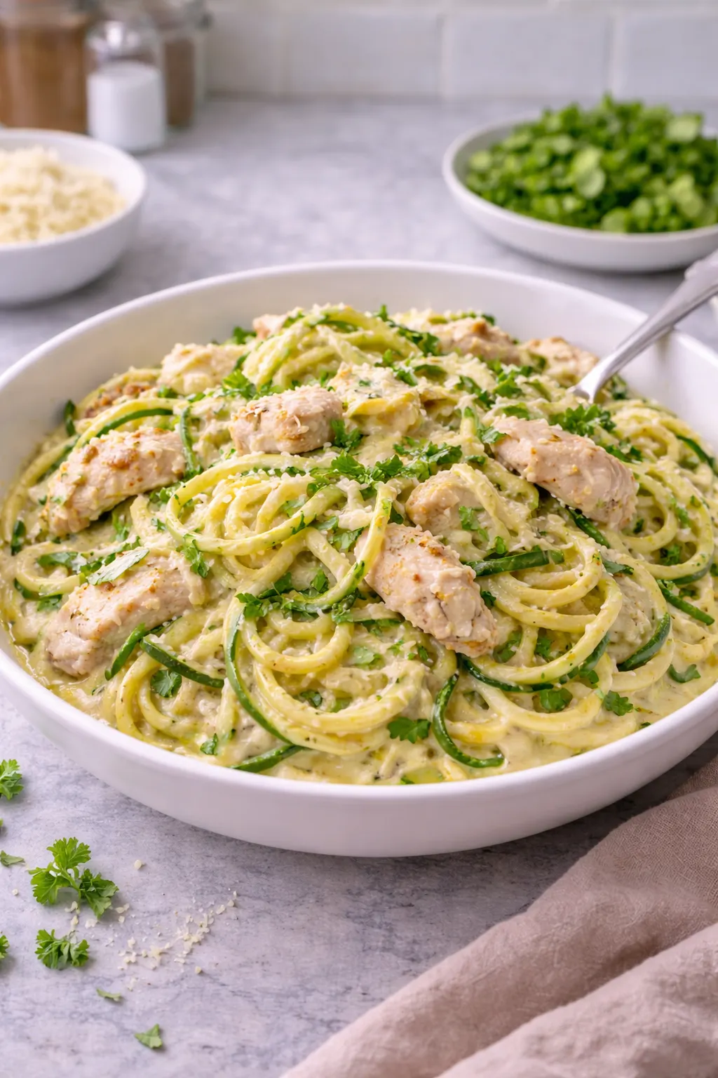 Keto Chicken Alfredo Zucchini Noodles