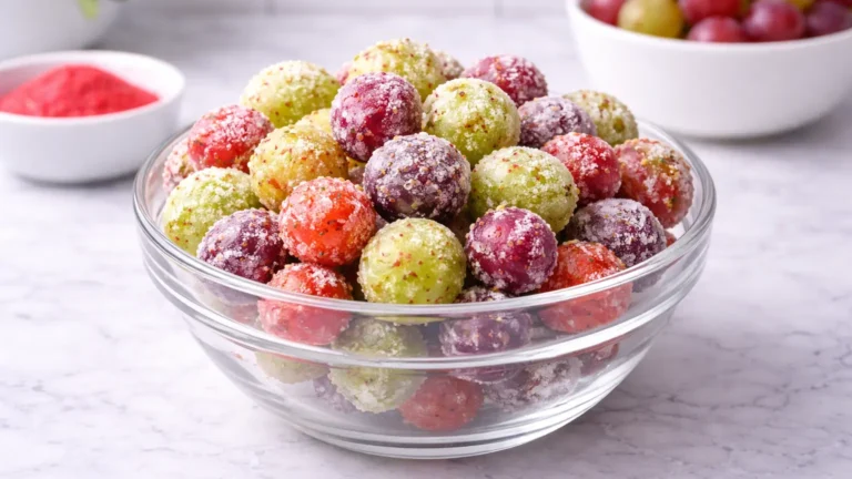 Frozen Grapes with Lime Jello Dust