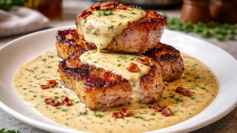 Maple Bacon Pork Chops in Dijon Cream