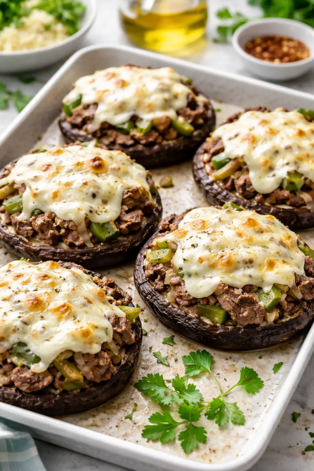 Keto Philly Cheesesteak Stuffed Portobellos
