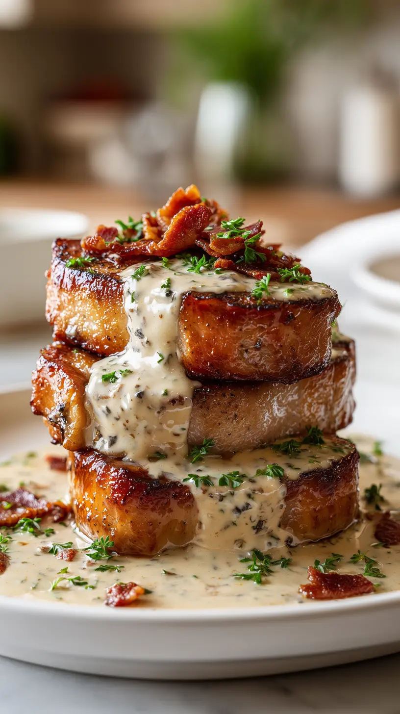Maple Bacon Pork Chops in Dijon Cream
