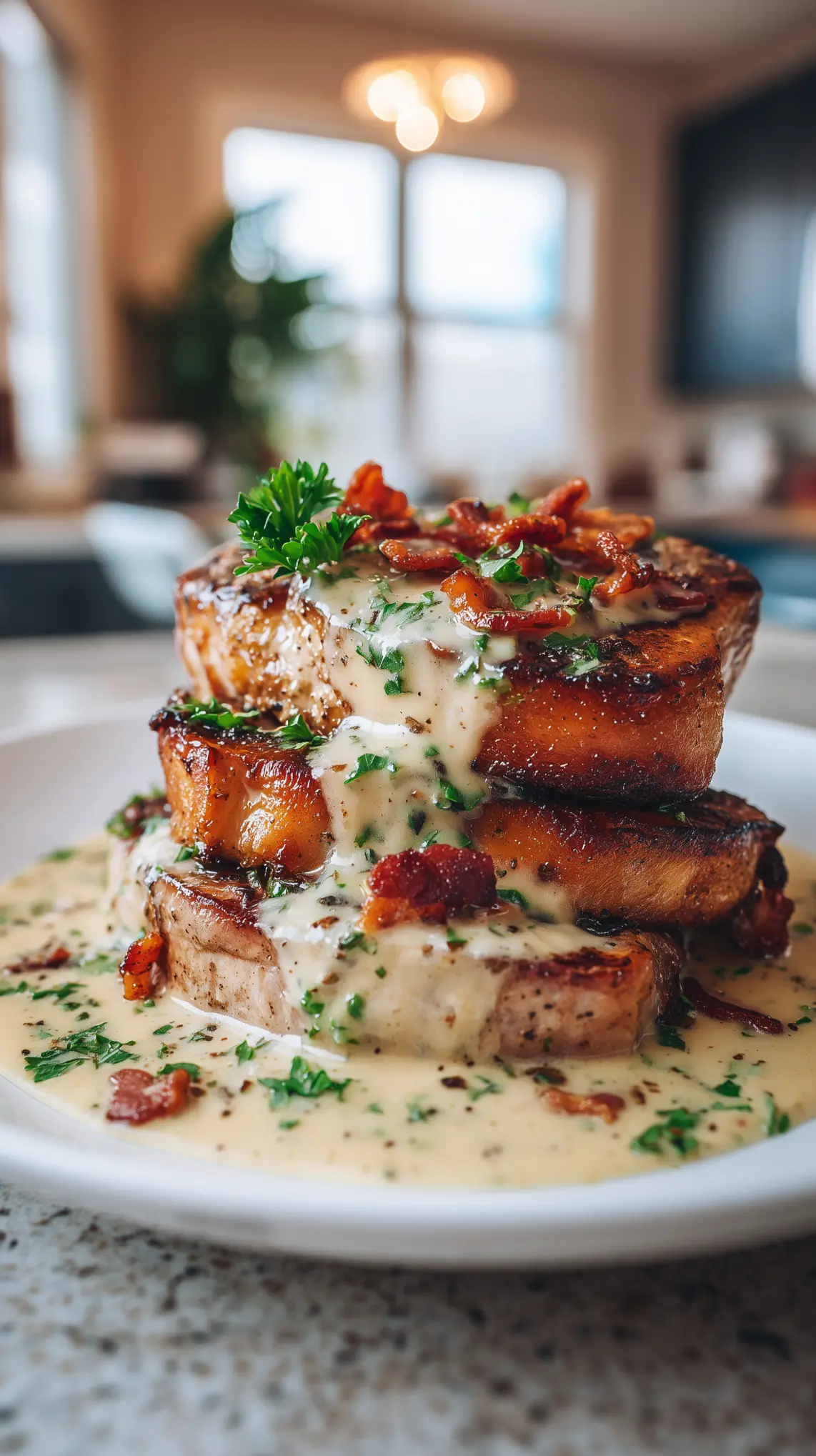 Maple Bacon Pork Chops in Dijon Cream
