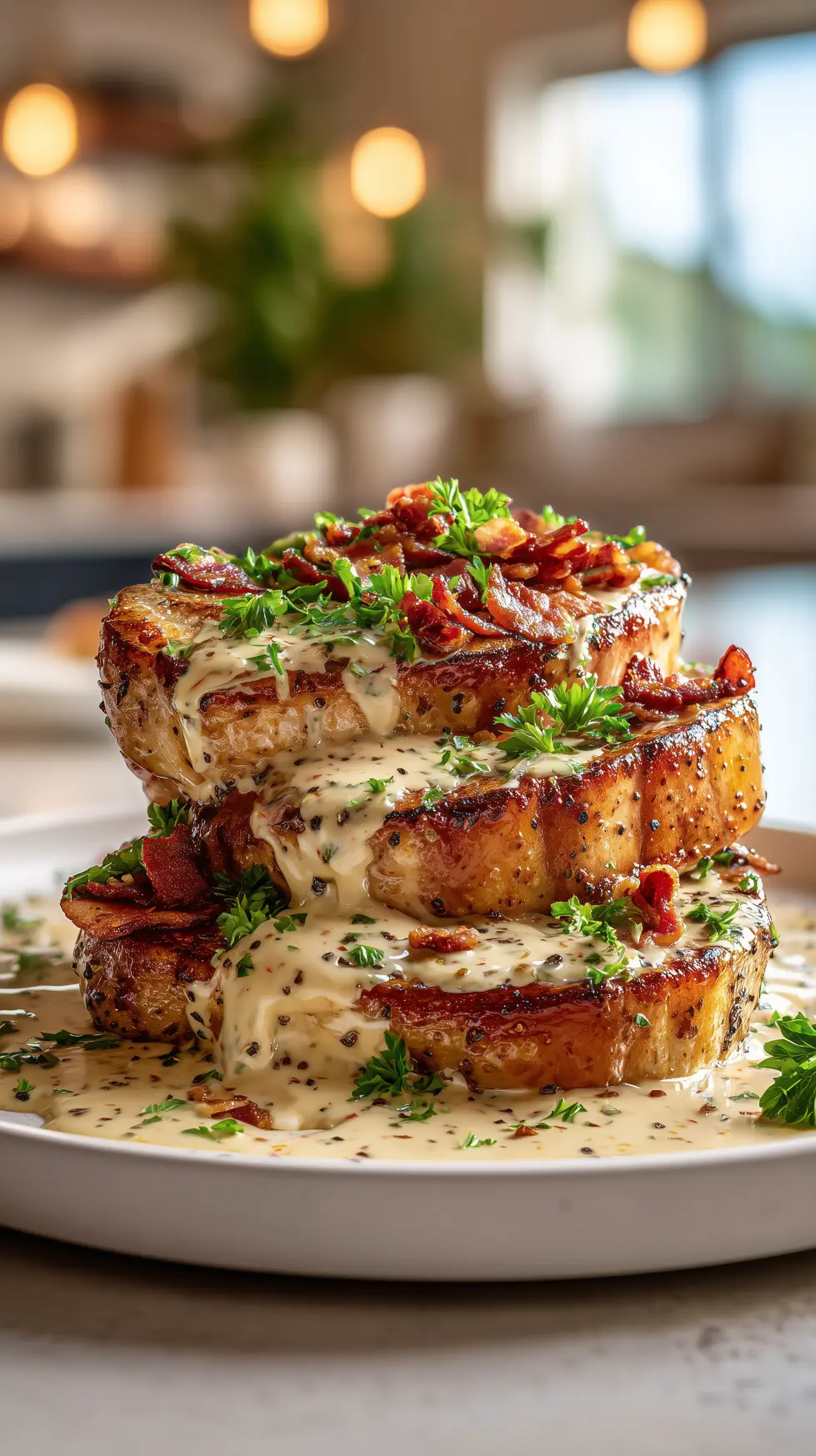 Maple Bacon Pork Chops in Dijon Cream