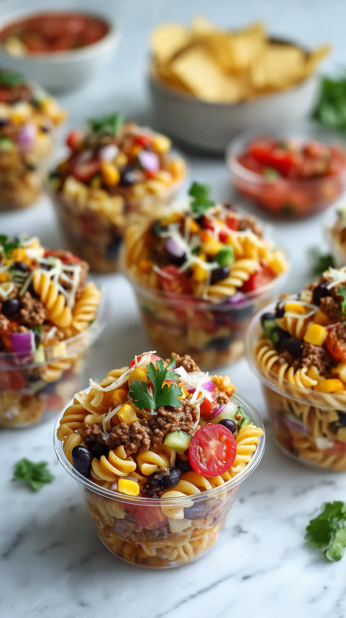 Mini Taco Pasta Salad Cups