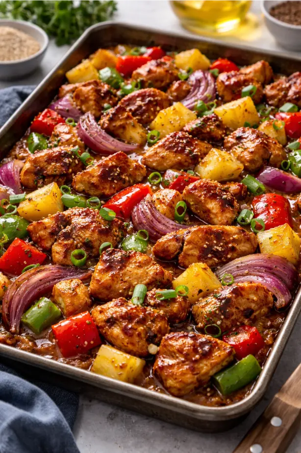Sweet and Savory Hawaiian Chicken Sheet Pan Recipe