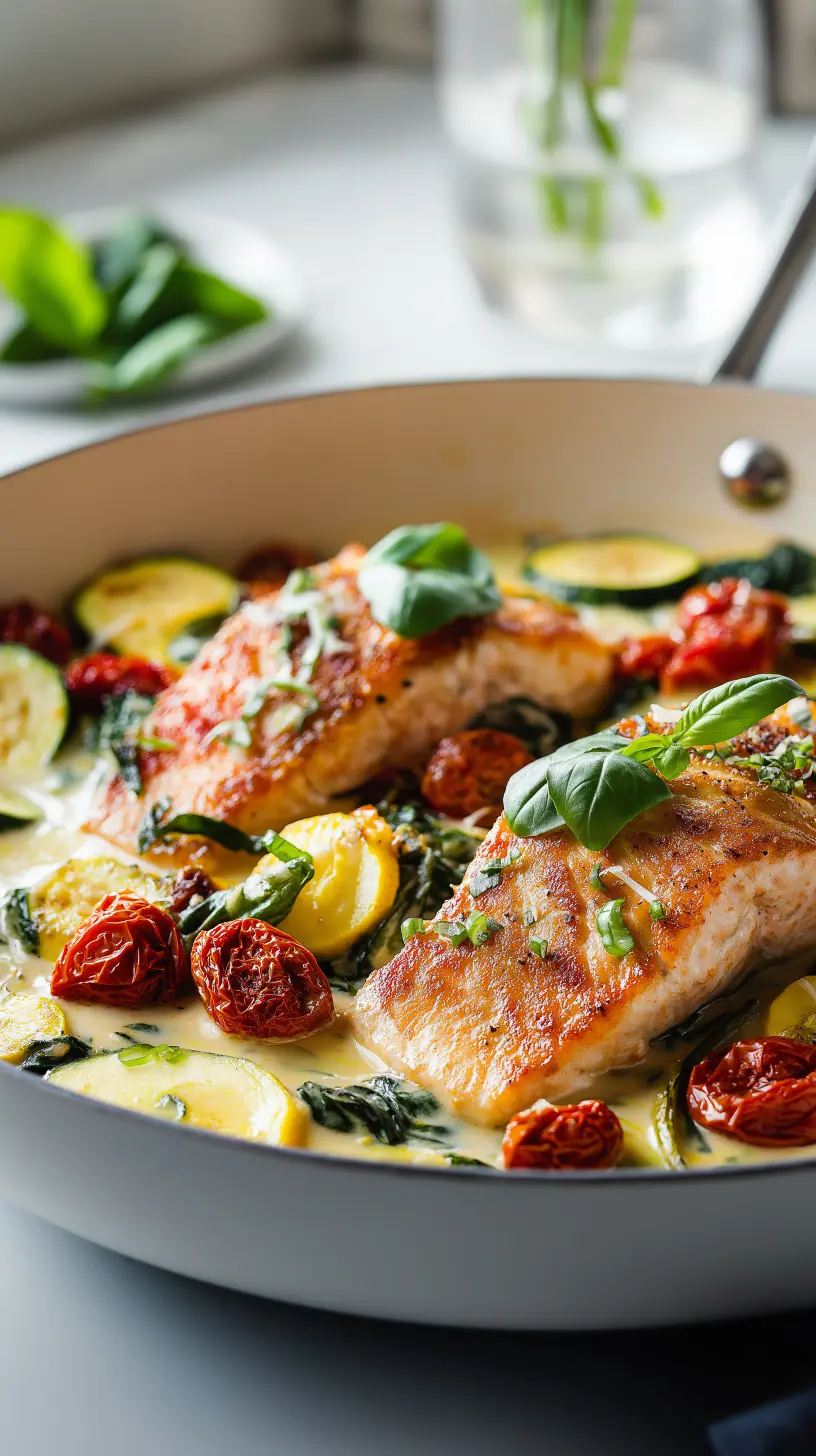 Creamy Tuscan Salmon with Summer Vegetables