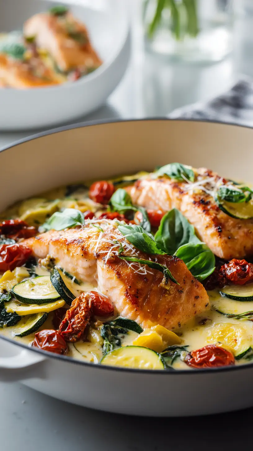 Creamy Tuscan Salmon with Summer Vegetables