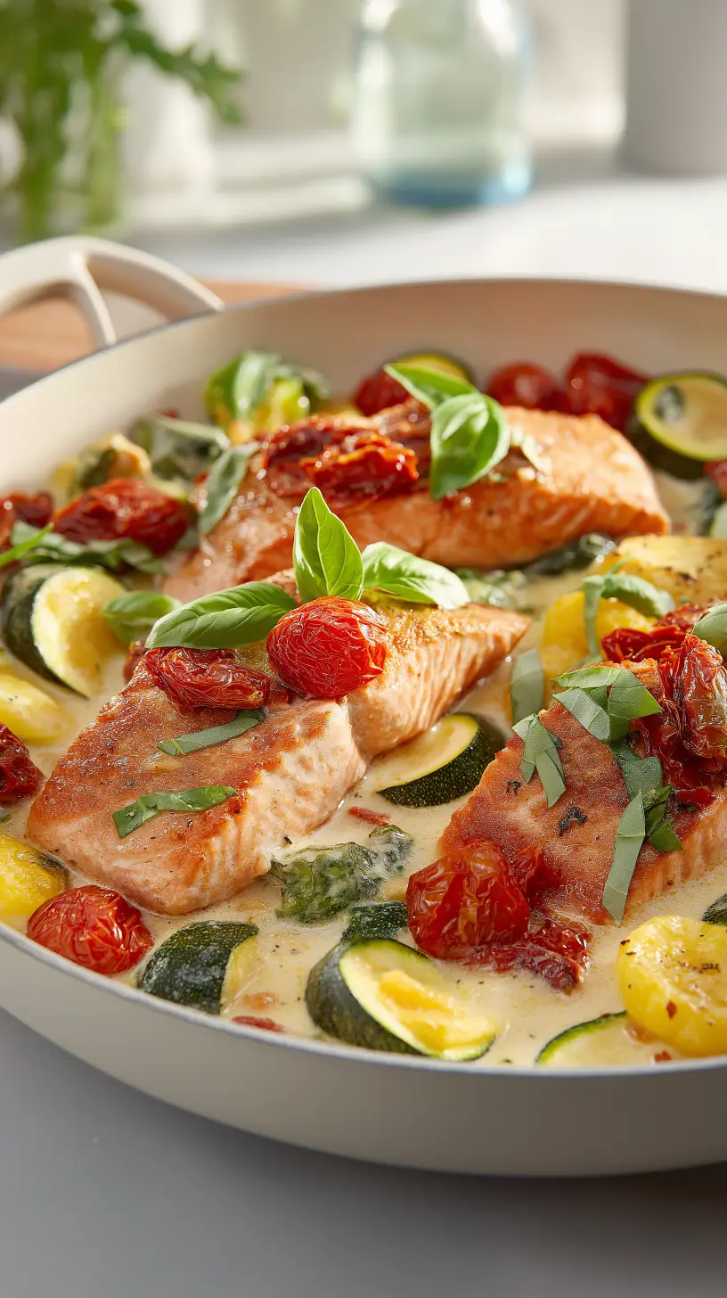 Creamy Tuscan Salmon with Summer Vegetables