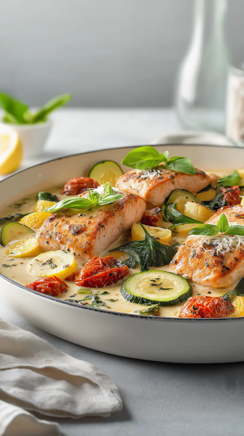Creamy Tuscan Salmon with Summer Vegetables
