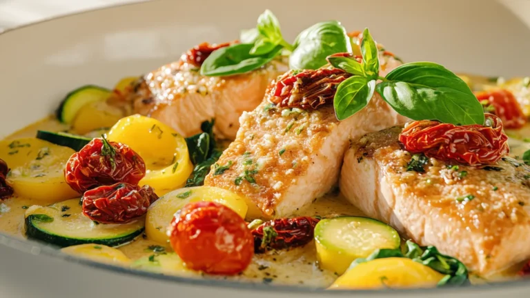 Creamy Tuscan Salmon with Summer Vegetables
