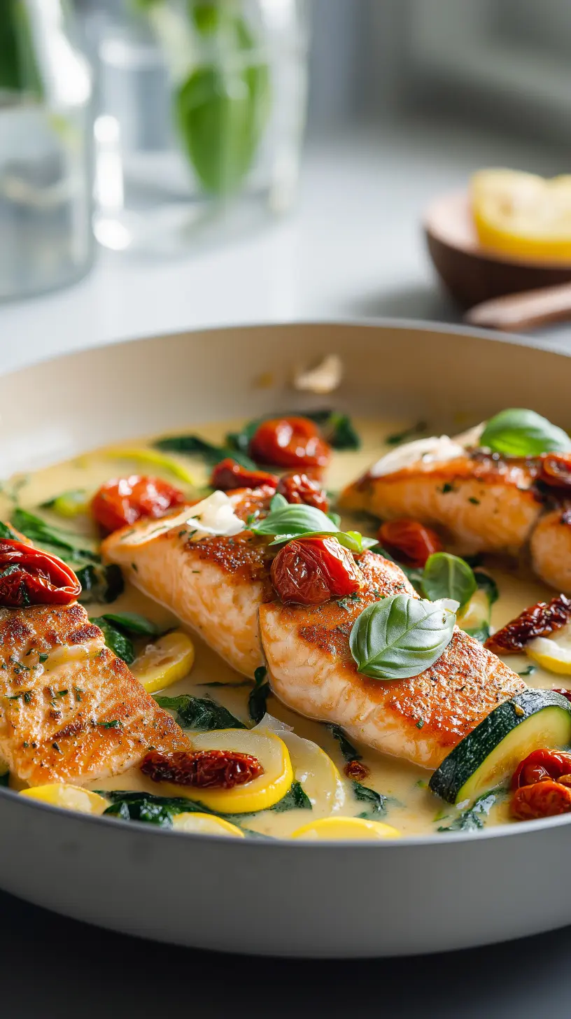 Creamy Tuscan Salmon with Summer Vegetables