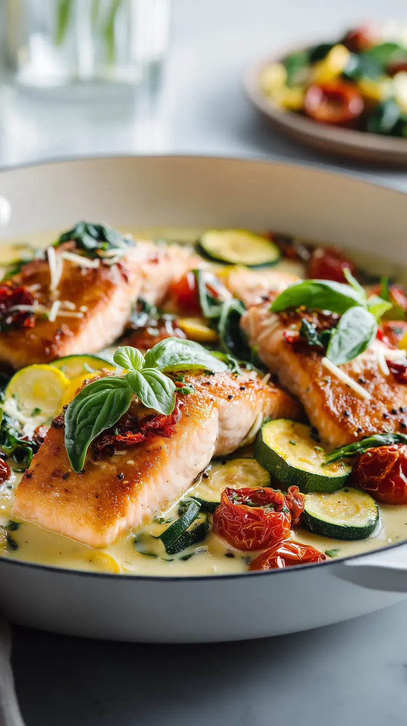 Creamy Tuscan Salmon with Summer Vegetables