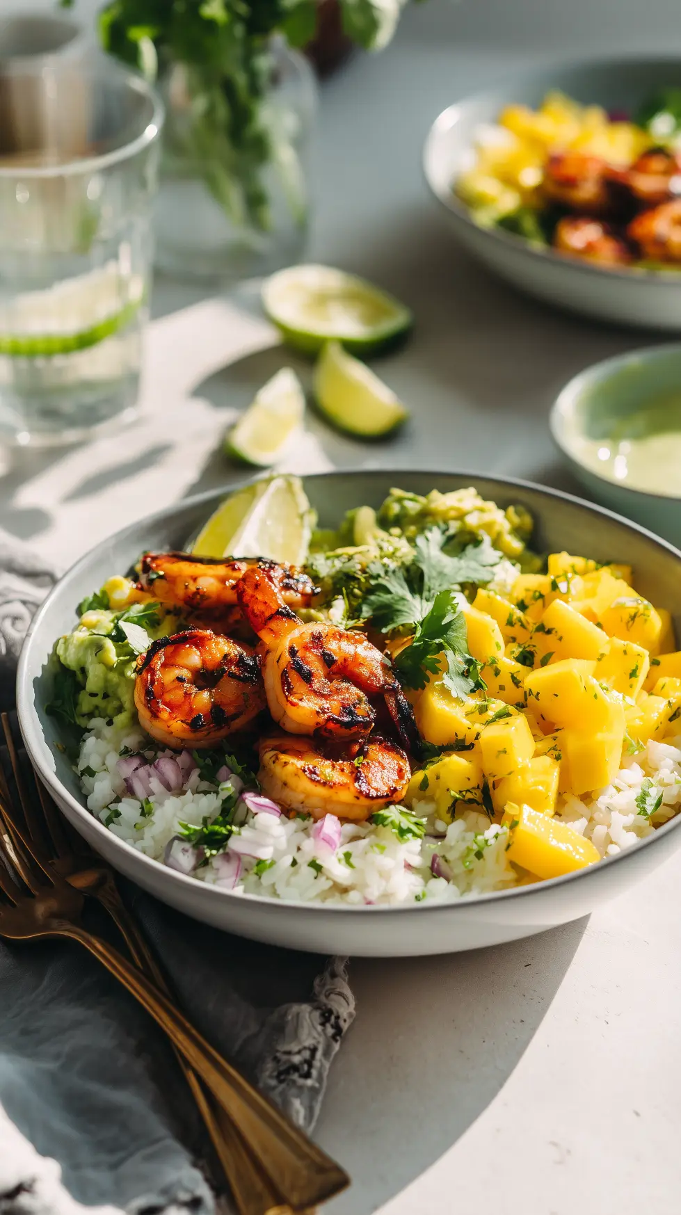 Grilled Shrimp Bowls with Mango Avocado Rice