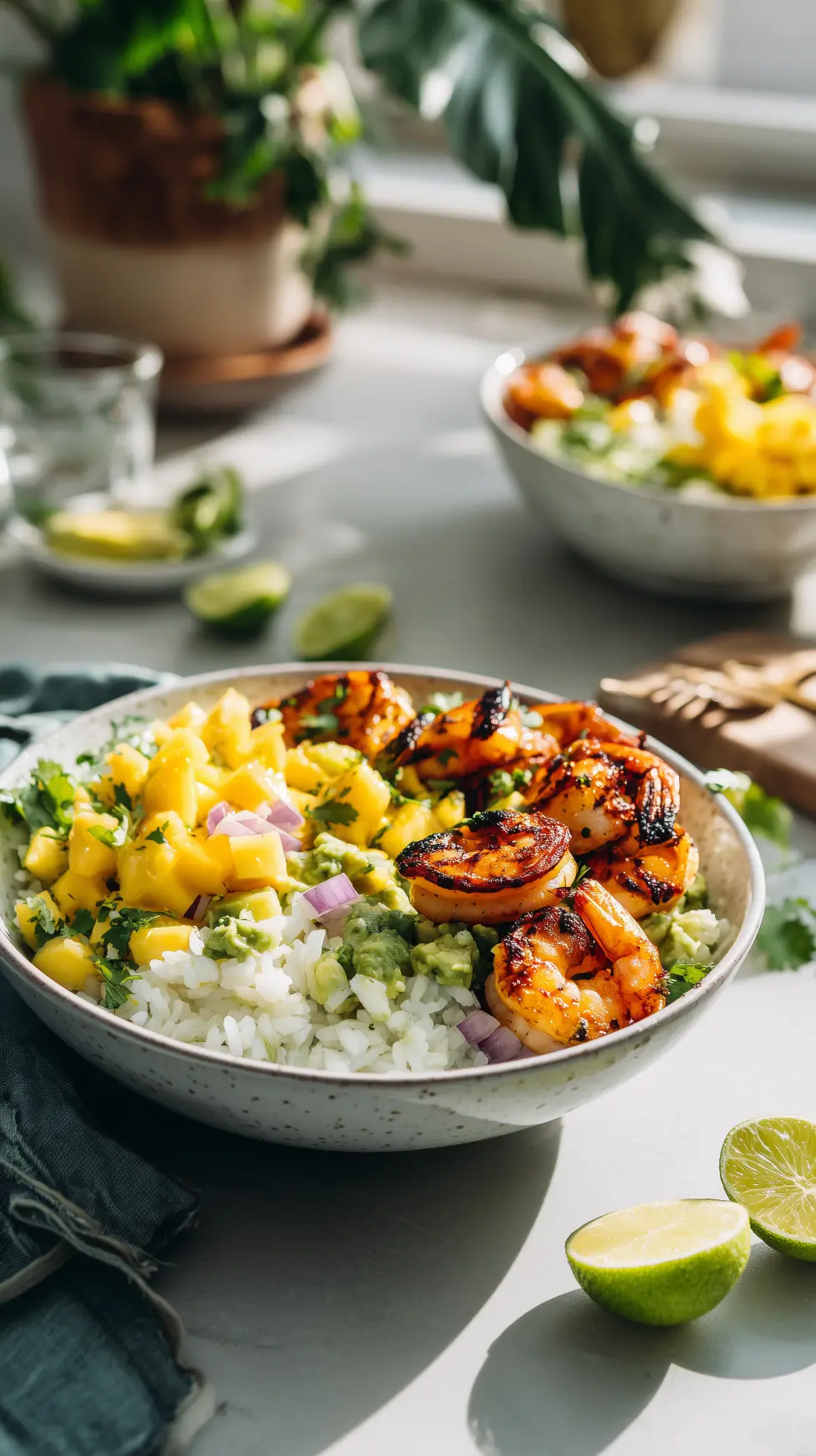 Grilled Shrimp Bowls with Mango Avocado Rice