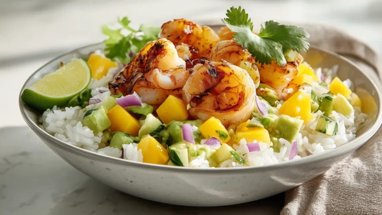 Grilled Shrimp Bowls with Mango Avocado Rice