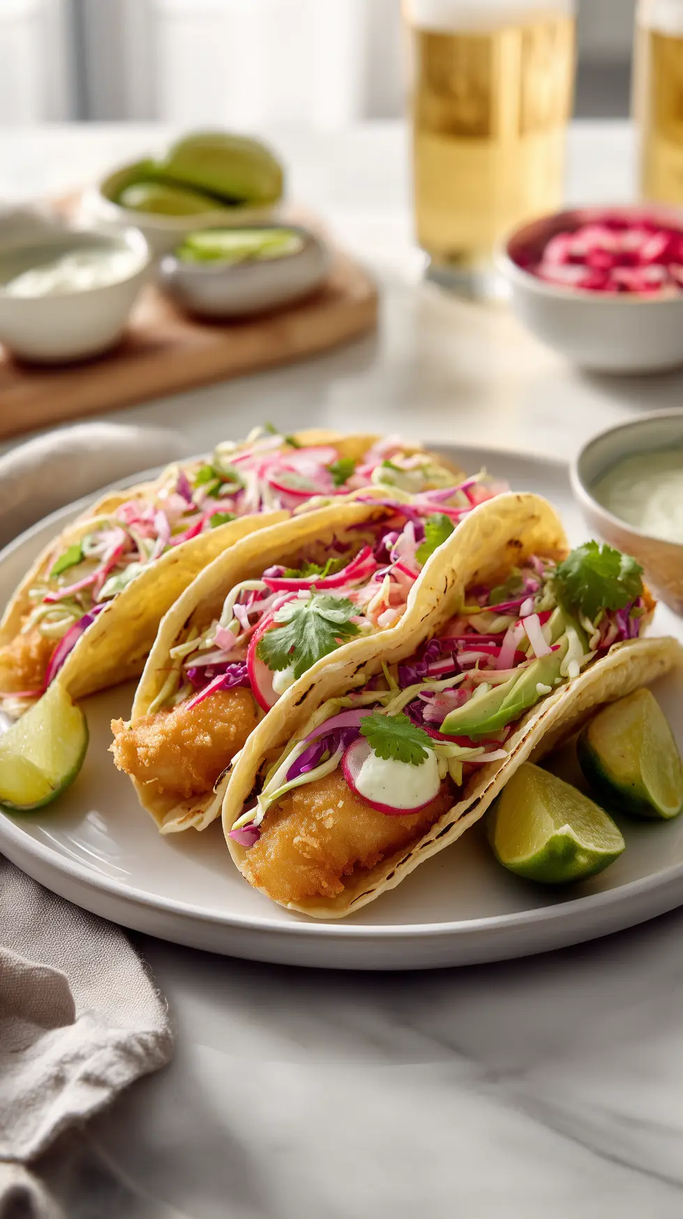 Crispy Baja Fish Tacos with Lime Crema
