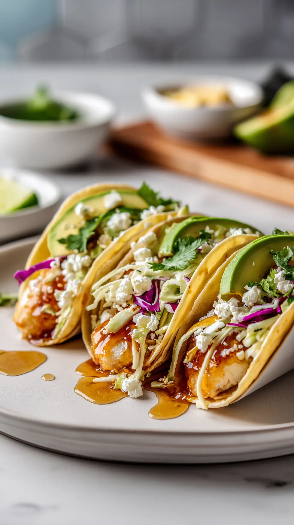 Hot Honey Fish Tacos with Creamy Slaw