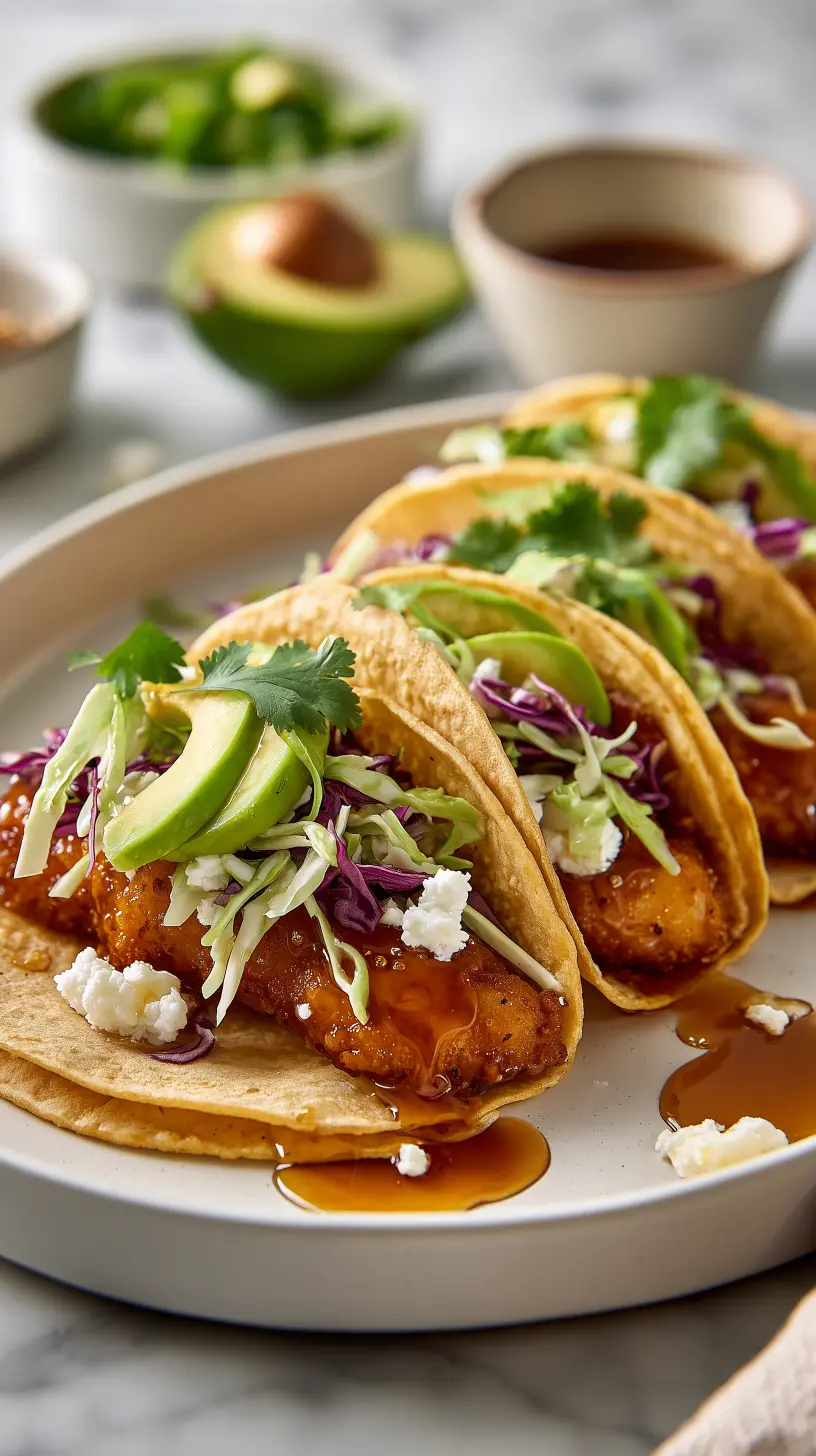 Hot Honey Fish Tacos with Creamy Slaw