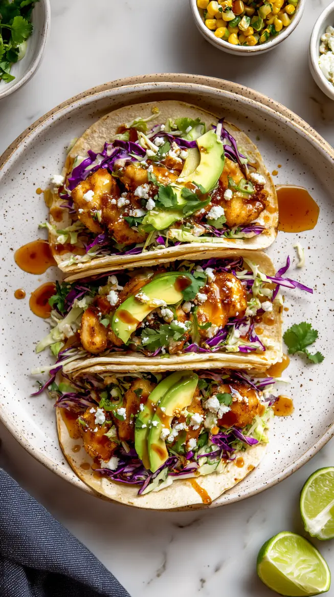Hot Honey Fish Tacos with Creamy Slaw