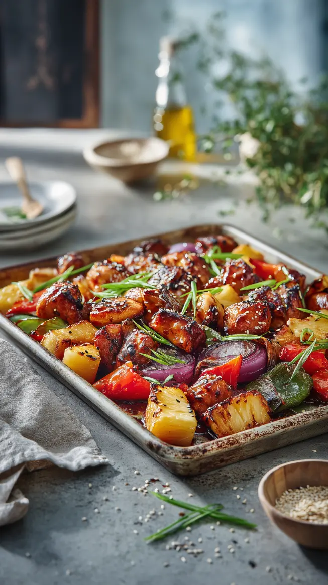 Hawaiian Chicken Sheet Pan with Pineapple Glaze